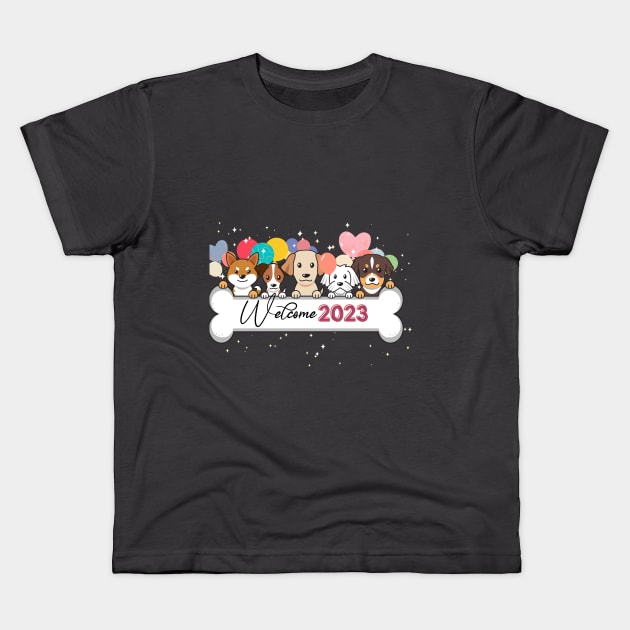 Cute Design to Welcome 2023 Kids T-Shirt by TextureMerch